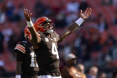 Pass glances off defender’s helmet to Amari Cooper for Browns TD