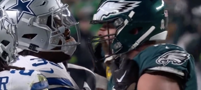 Fox showed a slow-motion replay of Jason Kelce screaming in Damone Clark’s face and fans loved it