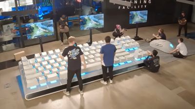 Alienware built a gigantic 16-foot mechanical keyboard and mouse then convinced a DOTA 2 esports team to actually use it