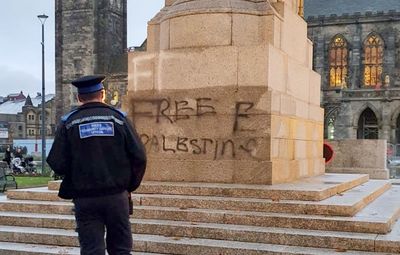 Rochdale Cenotaph vandalised with ‘Free Palestine’ graffiti and poppy wreaths damaged