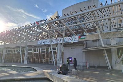 Pro-Palestine protesters climb on top of Scottish Parliament ahead of FMQs
