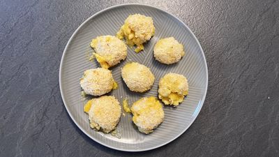 These air fryer mac and cheese balls are my favorite snack for cold, rainy days