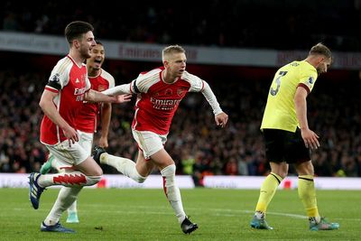 Oleksandr Zinchenko volleys ten-man Arsenal past Burnley to go level with Man City