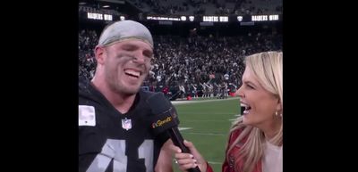 Raiders LB Robert Spillane uses postgame interview to tell the world his wife is pregnant