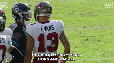 A mic’d-up Azeez Al-Shaair told Mike Evans about watching the WR growing up while experiencing homelessness