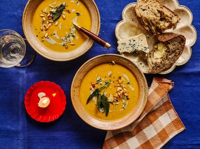 Roast butternut squash soup with Saint Agur and sage