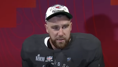 Travis Kelce Tearing Up After Beating His Brother, Jason Kelce, in Super Bowl Goes Viral Again