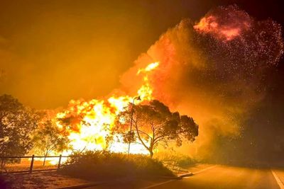 Dozens evacuate and 10 homes are destroyed by a wildfire burning out of control on the edge of Perth