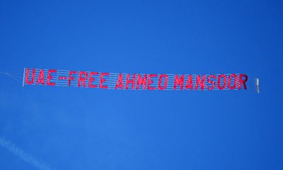 Banner urging UAE to release activist flown at Manchester City v Liverpool