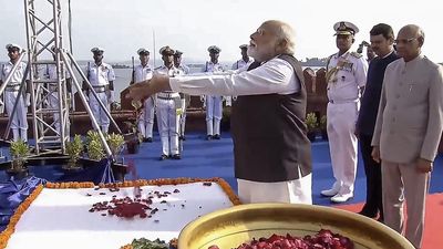 PM Modi unveils Shivaji Maharaj statue at Rajkot fort in Maharashtra