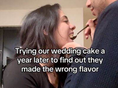 Couple hilariously learns their wedding cake was the wrong flavour a year later