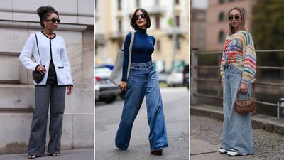 32 inspirational street style shots of wide leg jeans, from quiet luxury looks to bold statement styles