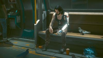 Cyberpunk 2077's new update has Johnny Silverhand striking the sad Keanu meme pose complete with fake pigeons