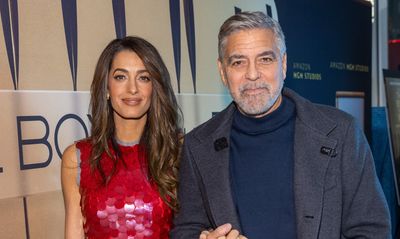 Amal Clooney sparkles in glittering cherry-red midi dress and we've found the ultimate high street piece to copy her look this Christmas