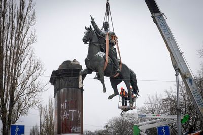 A Soviet-era statue of a Red Army commander taken down in Kyiv