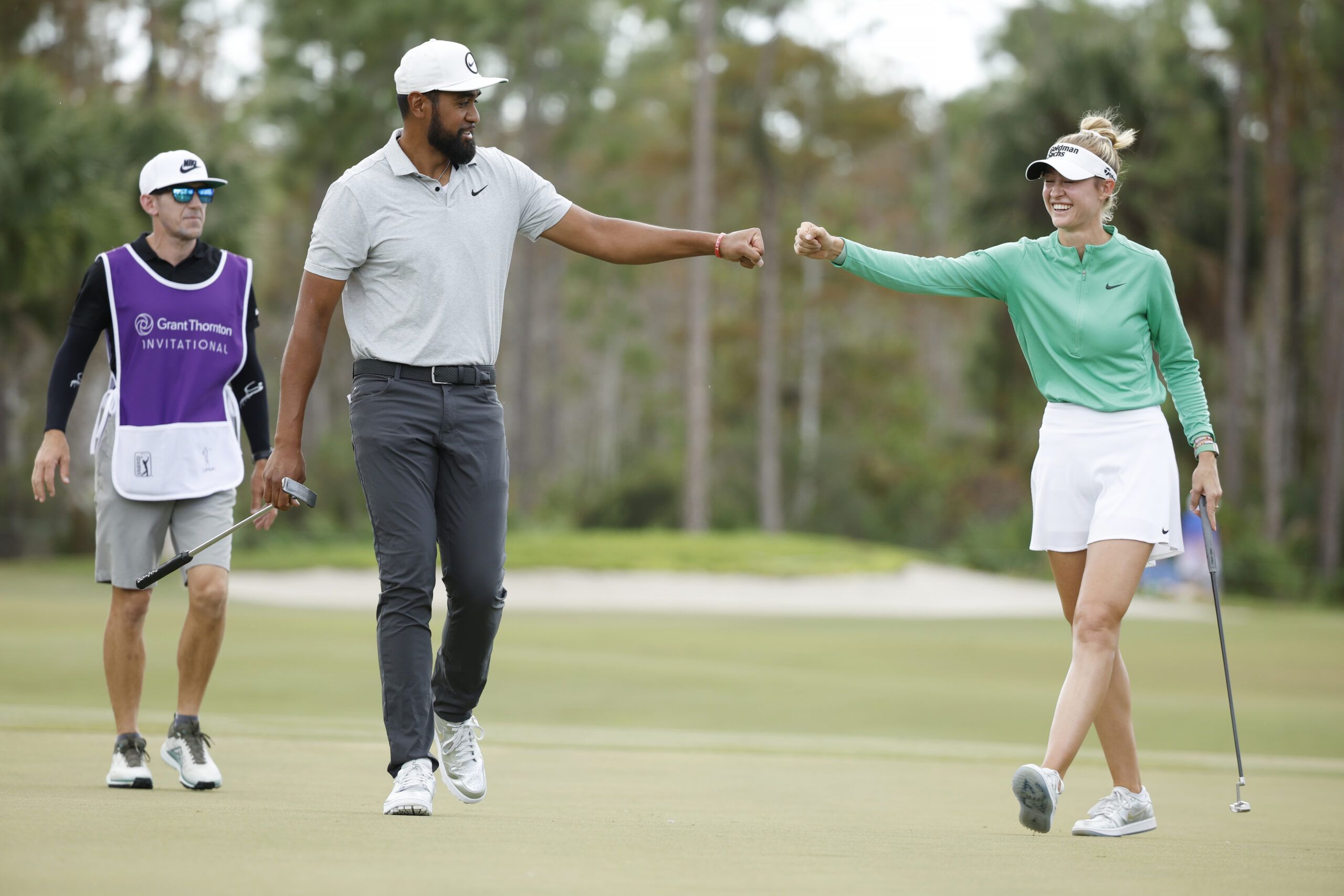 Photos: Tony Finau, Nelly Korda wear matching chrome…