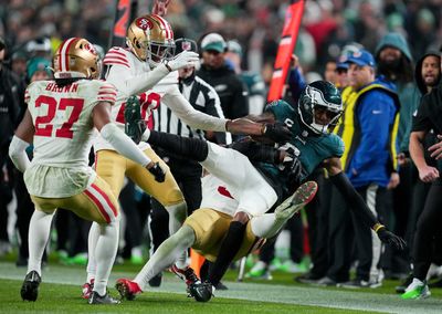49ers’ Dre Greenlaw fined $10,927 for hit on DeVonta Smith that led to sideline altercation