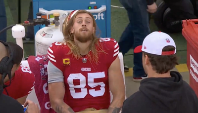 George Kittle had a hilarious greeting after he noticed a Fox broadcast camera focused on him