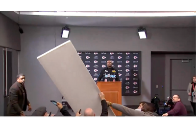 Look: Falling Ceiling Tile Interrupts Chiefs Press Conference, and Fans Think It’s an Omen