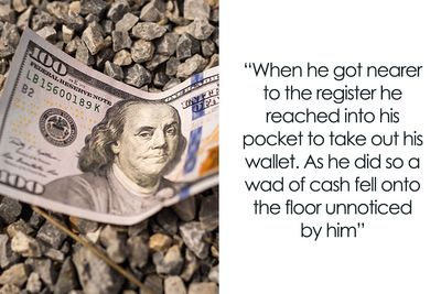 Entitled Man Cuts The Line In Front Of Kids, Regrets It After A Wad Of Cash Falls Out Of His Wallet