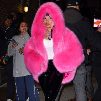Nicki Minaj Pulls Off an Electric Quick Change in Two Neon Fur Coats