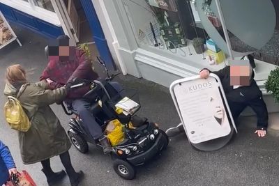 Pensioner uses mobility scooter as battering ram in row over the last pasty