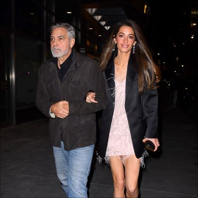Amal Clooney Outshines Husband George Clooney in a Blazer and Pink Feather Minidress