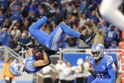 5 awesome photos of Lions receiver Amon-Ra St. Brown flipping into the end zone vs. the Broncos
