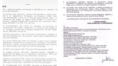 Telangana Govt transfers 10 IAS officers in reshuffle, Arvind Kumar out of Municipal Administration department