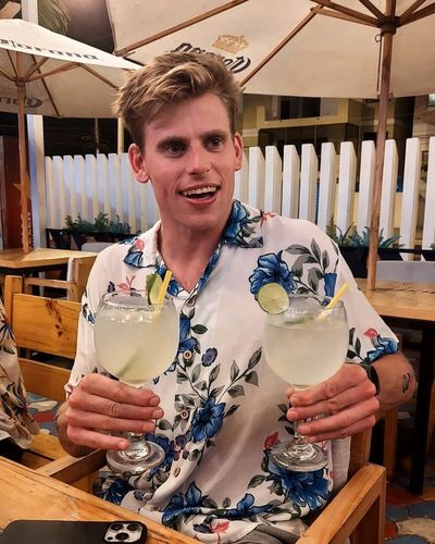 Jack Hutchens Enjoying Mint Lemonades in Floral Shirt on Instagram