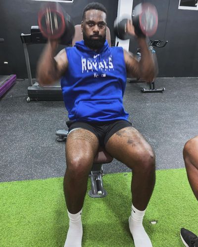 Franmil Reyes Undertakes Dumbbell Shoulder Exercises in the Gym