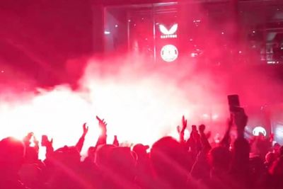 Rangers fans welcome players back to Ibrox with pyro party and firework display