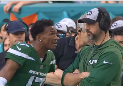 Garrett Wilson Seemed to Be Having Heated Conversation With Aaron Rodgers During Jets’ Ugly Loss to Dolphins