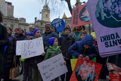 Migrant families rally for end to New York’s new 60-day limits on shelter stays