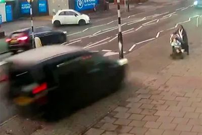 Miracle escape for mother and daughter as car flies into pram on street