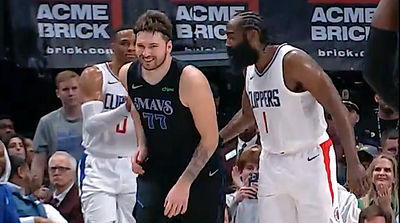 James Harden Playfully Reacts to Luka Dončić Hitting Tough Shot on Him