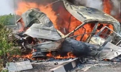 1 killed as car catches fire after crashing into divider in Andhra's Nandigama