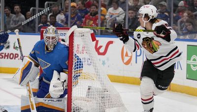 Connor Bedard creates signature highlight with lacrosse goal, but Blackhawks collapse against Blues
