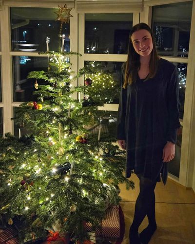 Line Kjrsfeldt Shines in Festive Holiday Photoshoot with Christmas Tree