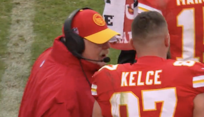 Andy Reid stopped Travis Kelce from getting his helmet back after he furiously chucked it on the sidelines