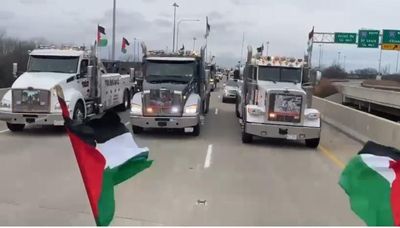 Palestinian truckers gather in southwest suburbs for four-hour Christmas caravan