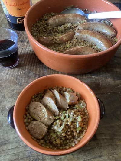 Rachel Roddy’s New Year recipe for good-luck lentils with sausages