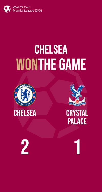 Chelsea clinches victory with late goal, defeating Crystal Palace 2-1!