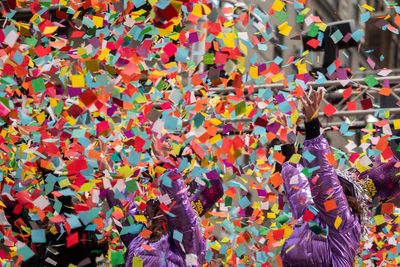 Air in Times Square filled with colored paper as organizers test New Year's Eve confetti