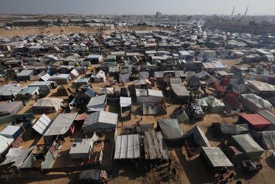 Watch view of Rafah tent camp as thousands of displaced Gazans seek refuge