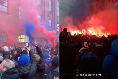 Rangers fans gather outside Ibrox to give team send-off ahead of Celtic clash