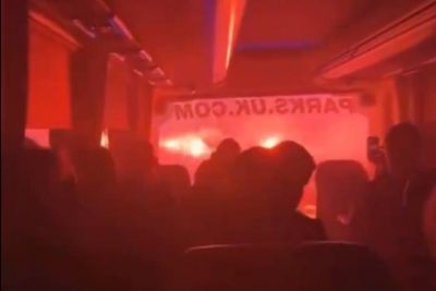 Inside the Rangers team bus during Celtic Park send-off