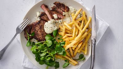 Cheat's steak bearnaise with rosemary fries