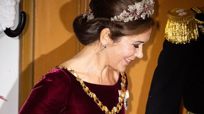 Princess Mary makes a striking appearance in velvet off the shoulder gown as Queen Margrethe announces abdication