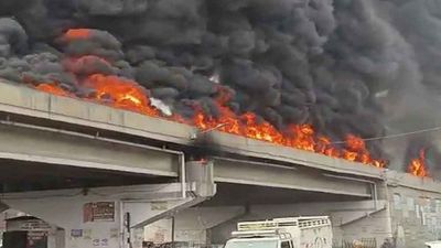 Punjab: Massive blaze erupts after tanker overturns on Ludhiana flyover